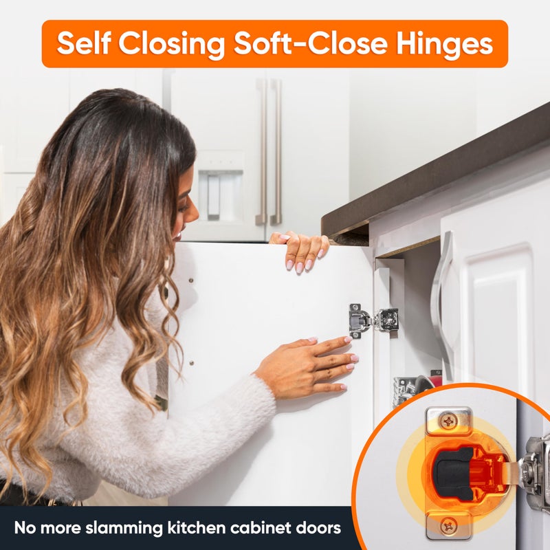 Decobasics 50 Pack Soft Close Cabinet Hinges â€“ 1" Overlay for Kitchen Cabinet Doors, Face Frame Concealed Hidden Hinges â€“ Stainless Steel, Self-Closing with 3-Way Adjustment & Slow Close Damper - Image 3